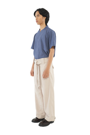 CREAM LOOSE PANTS WITH BAND