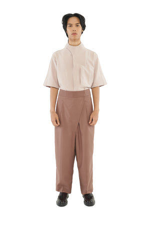 CAMEL DROPPED CROTCH TROUSERS