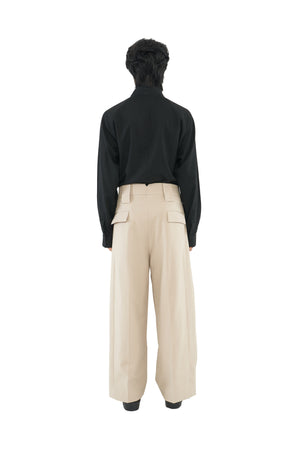 CREAM OVERSIZED PANTS WITH PLEATS ON BACK