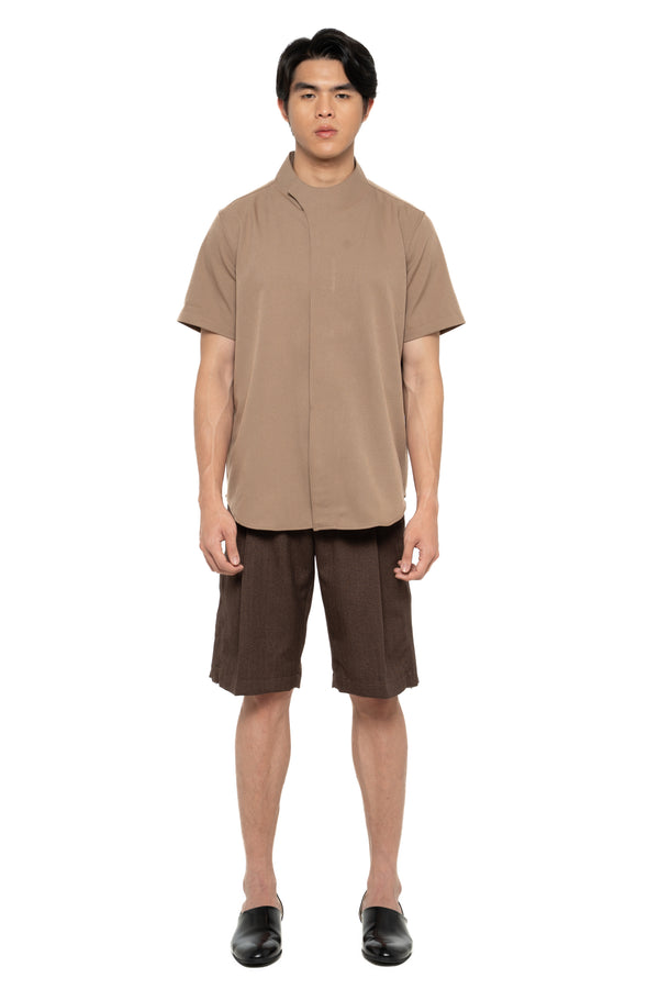 ETOUPE COLLARLESS OVERLAP SHORT SLEEVE SHIRT - Jan Sober