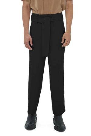 BLACK LOOSE PANTS WITH PLEATED WAISTBAND