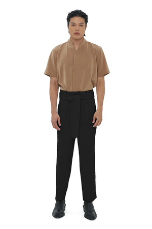 BLACK LOOSE PANTS WITH PLEATED WAISTBAND