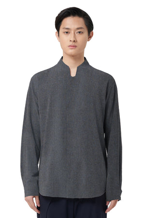 GREY LONG SLEEVES SHIRT WITH REVERSE COLLAR
