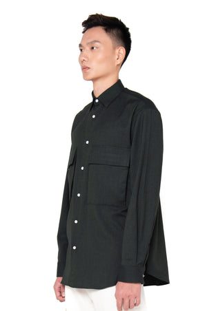 Dark Green Oversized Shirt with Pocket and Side Zipper