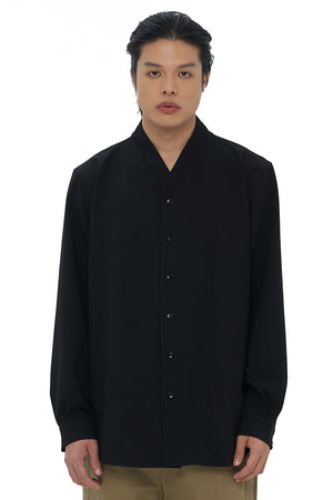 BLACK COLLARLESS LONG SLEEVES SHIRT PART 5 WITH VISIBLE BUTTONS