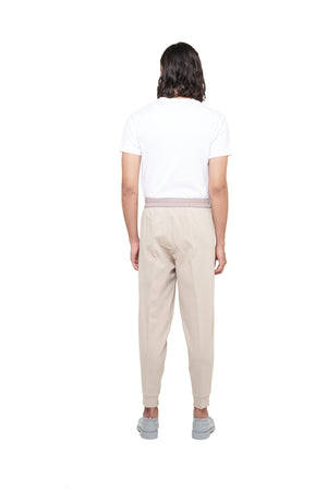Cream Jogger Pants with With Contrast Waistband