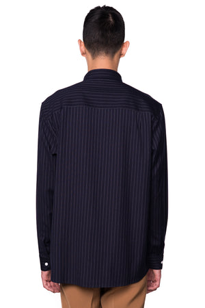 NAVY STRIPPED LOOSE SHIRT WITH ZIPPED POCKET