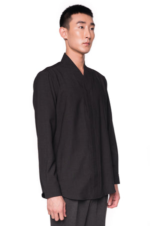 Dark Grey Collarless Long Sleeves Shirt pt. 5
