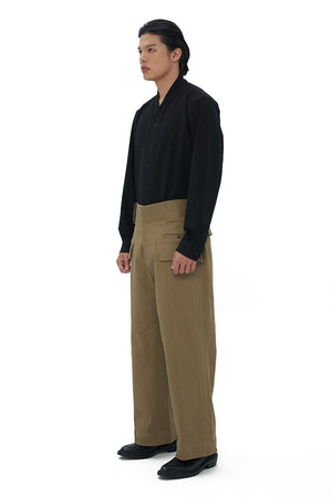 KHAKI LOOSE PANTS WITH WAISTBAND