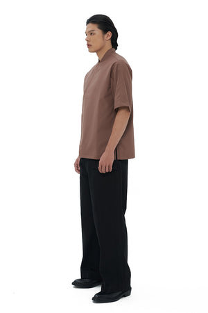 BROWN LOOSE CURVED SHIRT
