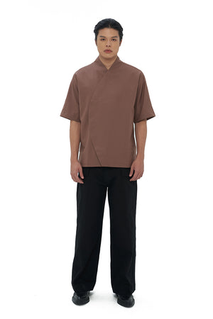 BROWN LOOSE CURVED SHIRT