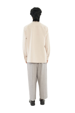 CREAM COLLARLESS SHIRT WITH SIDE BELT