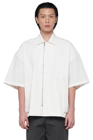 White Cropped Over Shirt with Zipper Opening