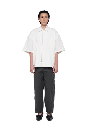 White Cropped Over Shirt with Zipper Opening
