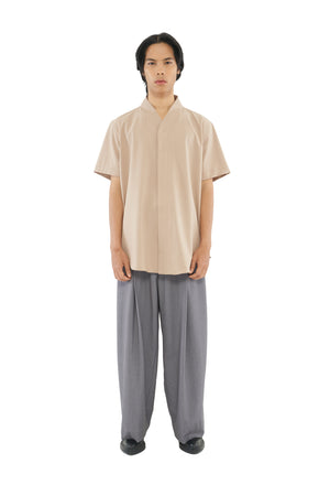 DARK BEIGE COLLARLESS SHORT SLEEVES SHIRT PART 5 klo