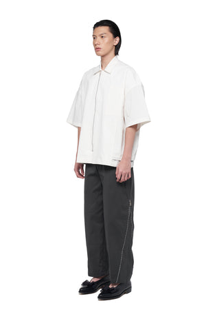 White Cropped Over Shirt with Zipper Opening