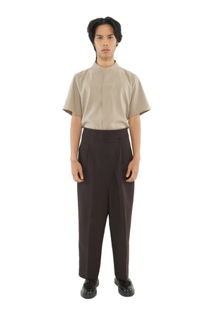BROWN DROPPED CROTCH TROUSERS