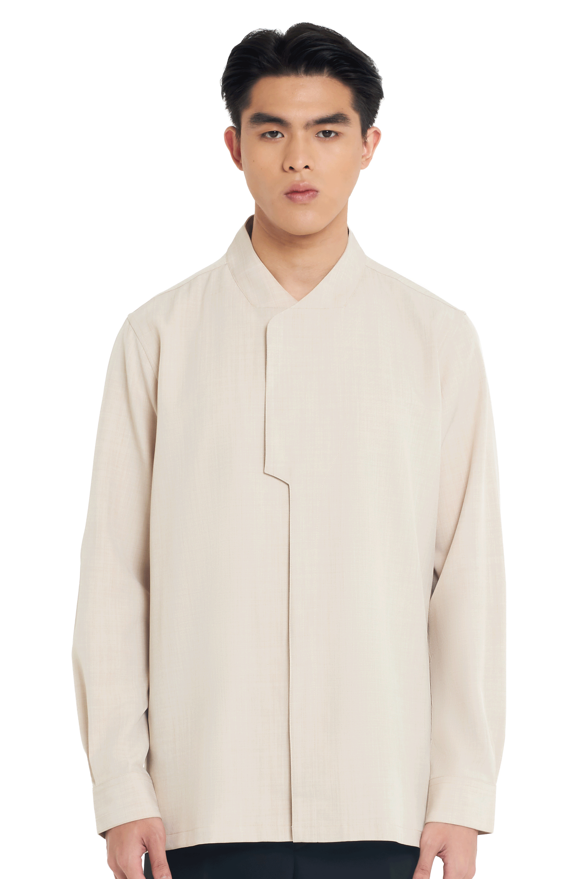 CREAM COLLARLESS PART 6 LONG SLEEVES SHIRT