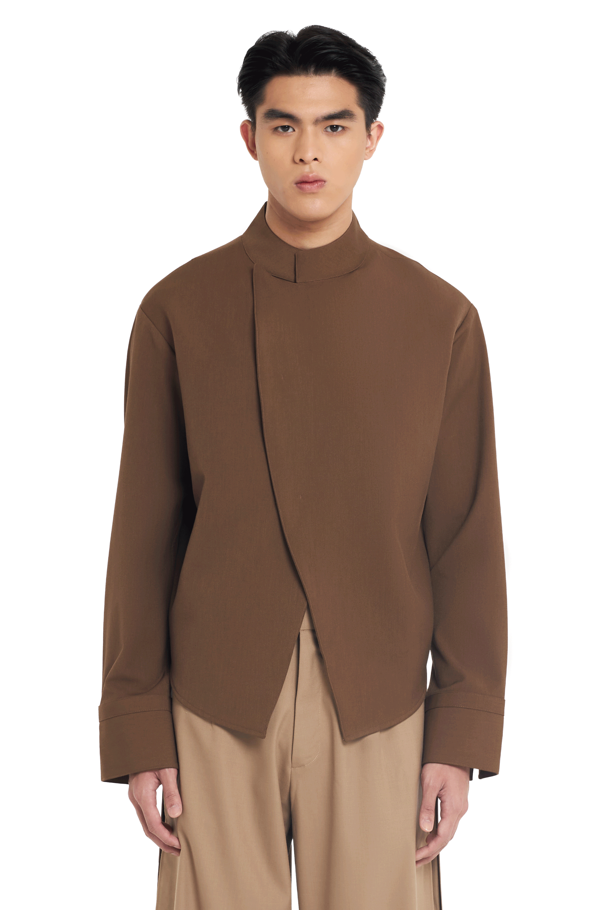 BROWN PEAK COLLAR CROPPED OVER SHIRT