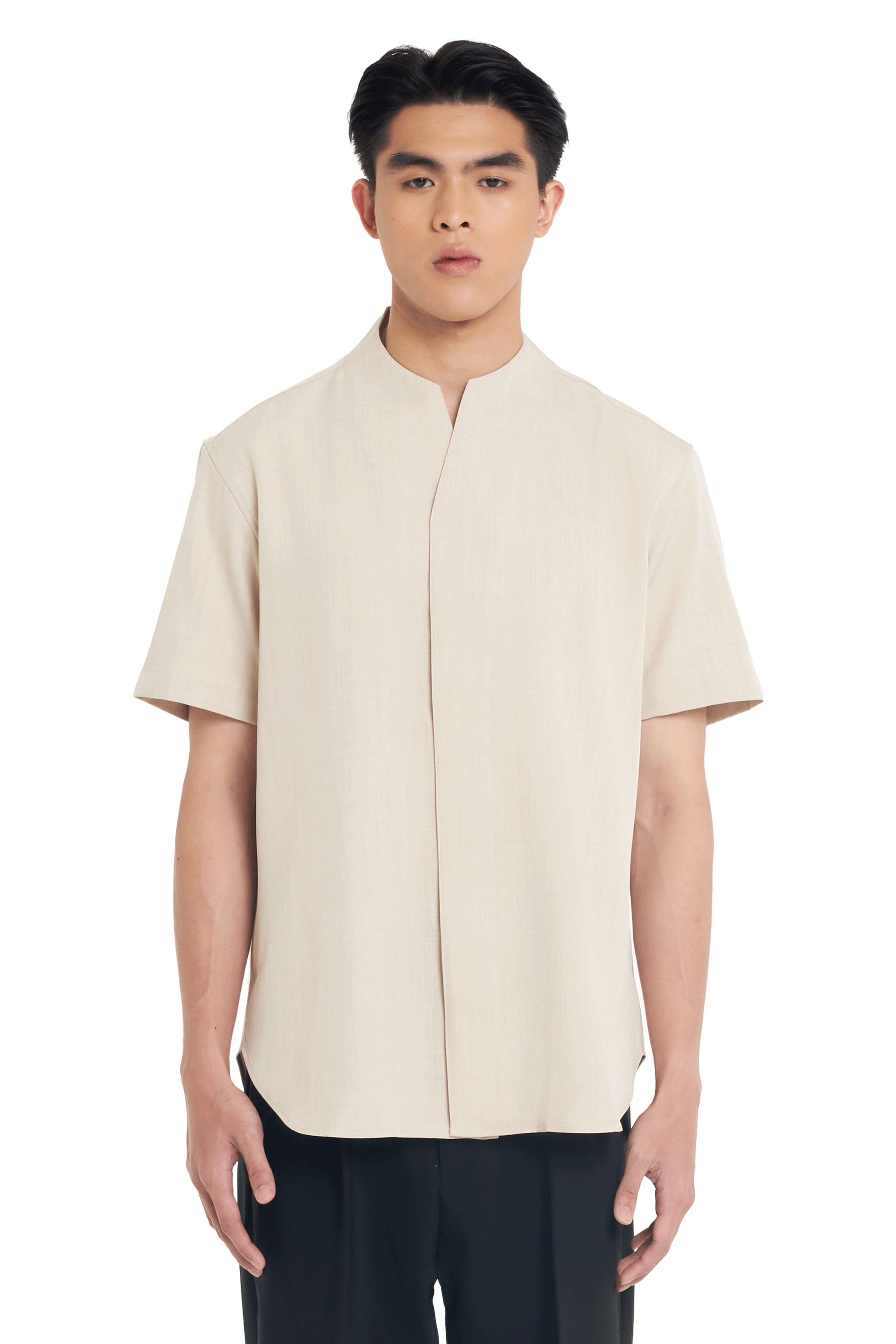 CREAM PART 1 COLLARLESS SHORT SLEEVES SHIRT