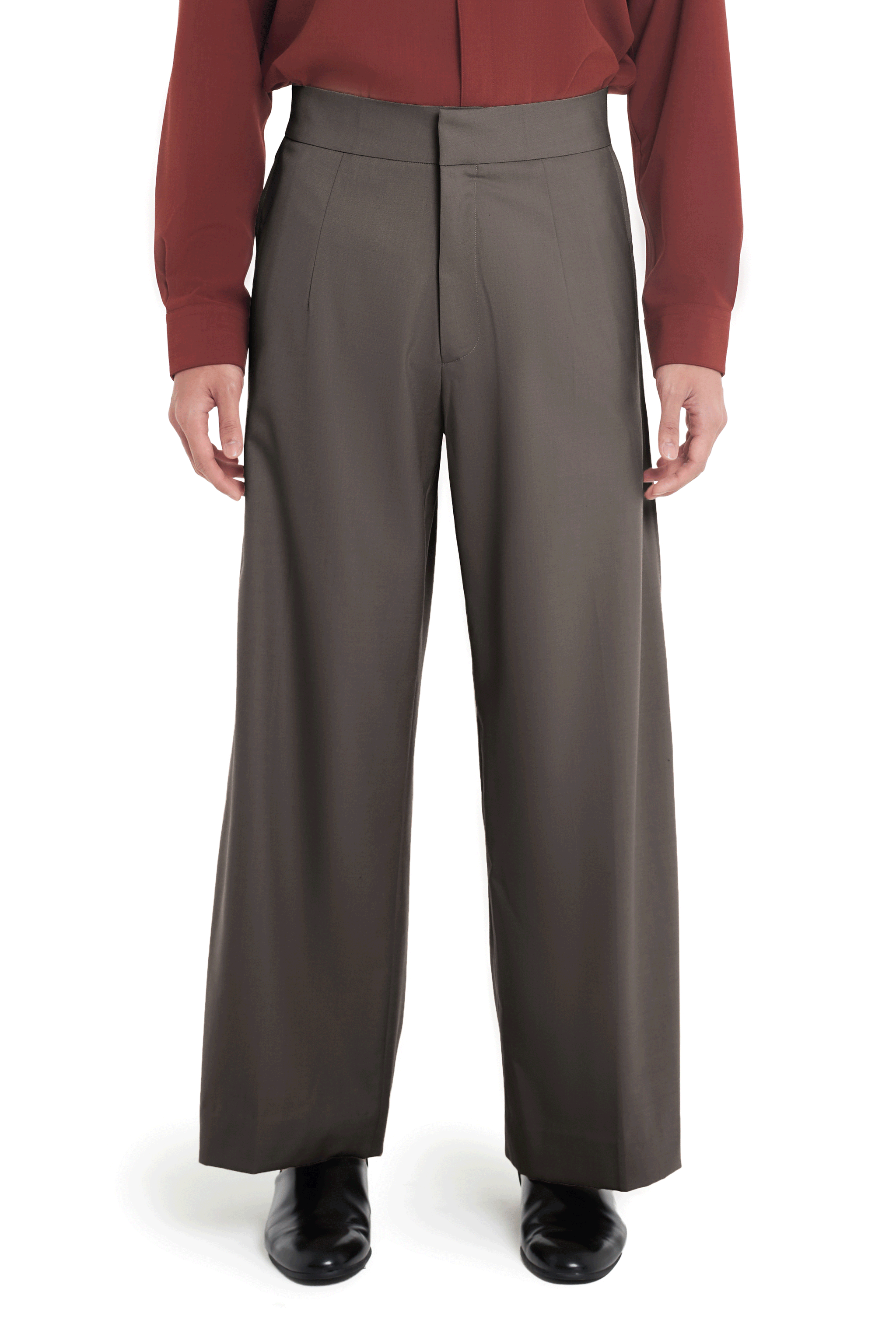 DARK BROWN LOOSE PANTS WITH SIDE PLEATS