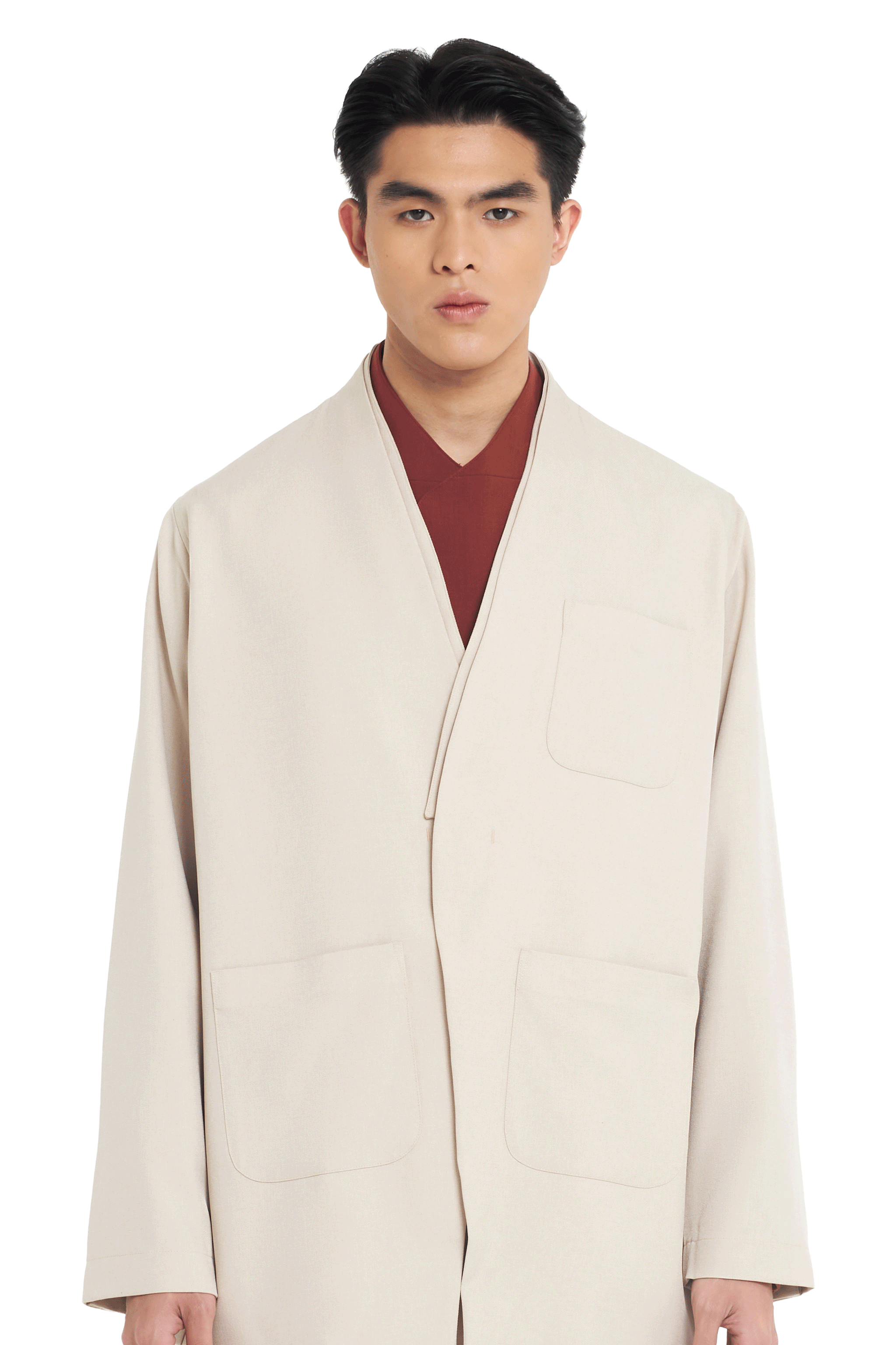 CREAM COLLARLESS THREE POCKET OUTER