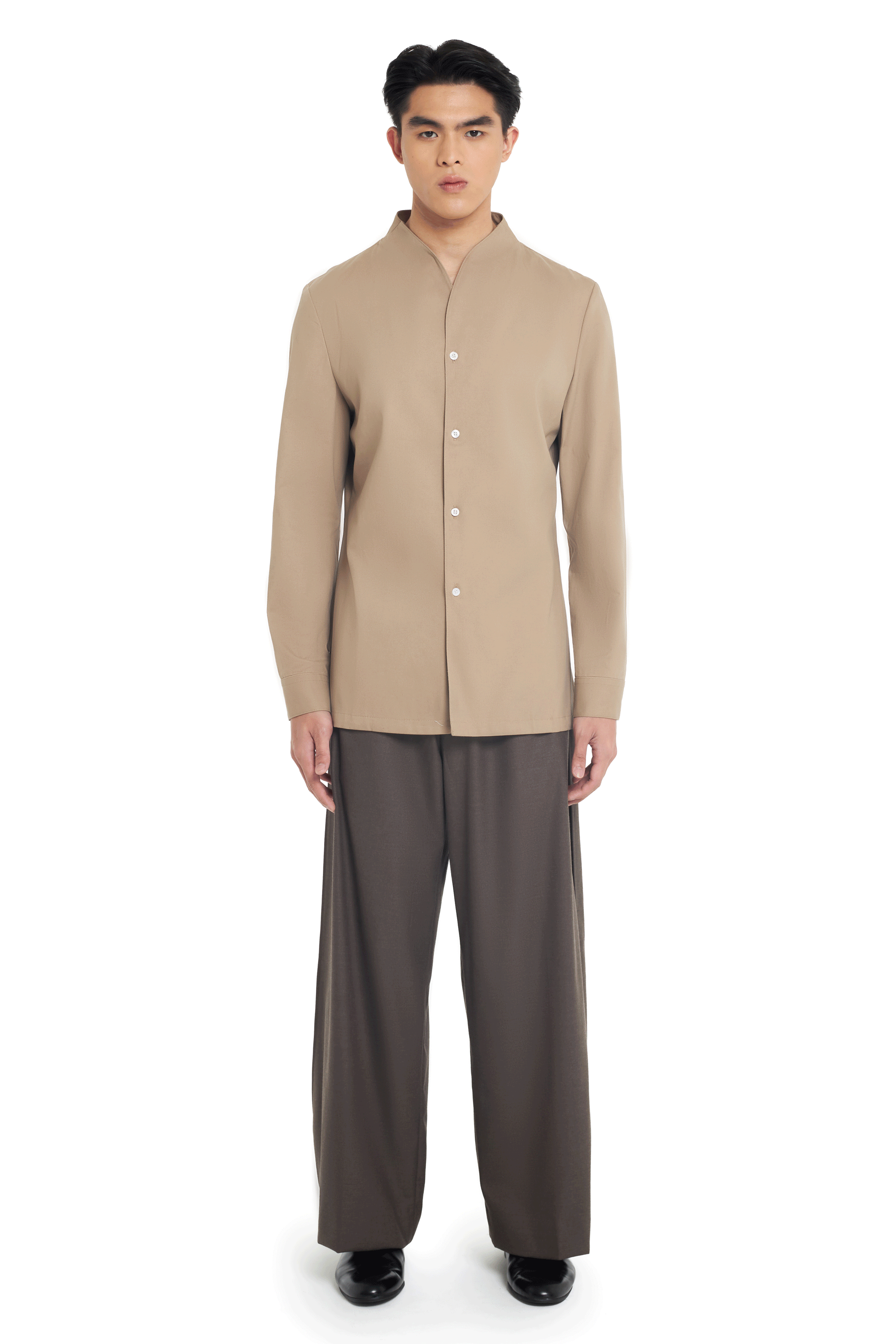 Dark Grey Collarless Long Sleeves Shirt - Jan Sober Dark Grey Collarless Long Sleeves Shirt - Jan Sober