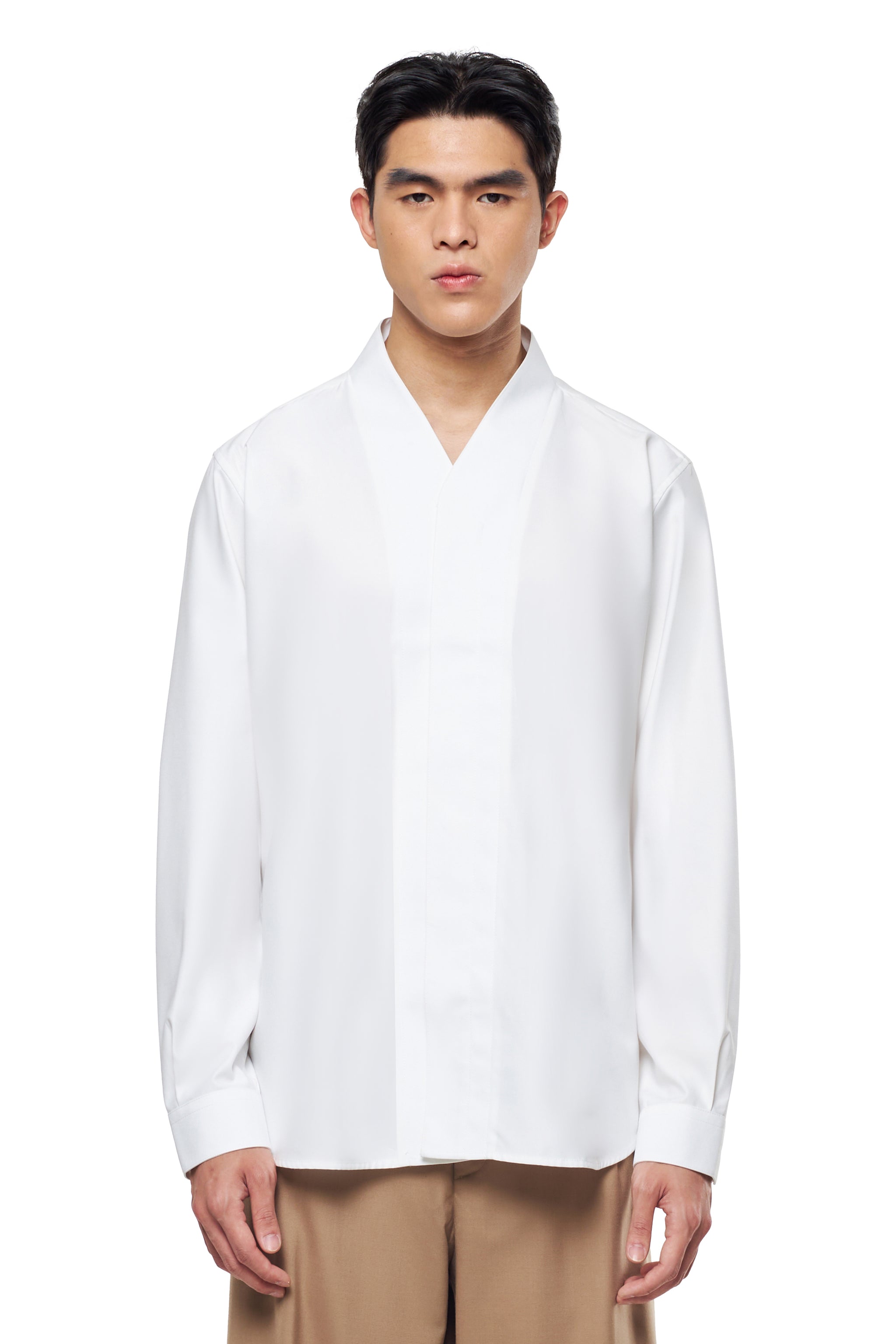 WHITE COLLARLESS LONG SLEEVES SHIRT PART 5
