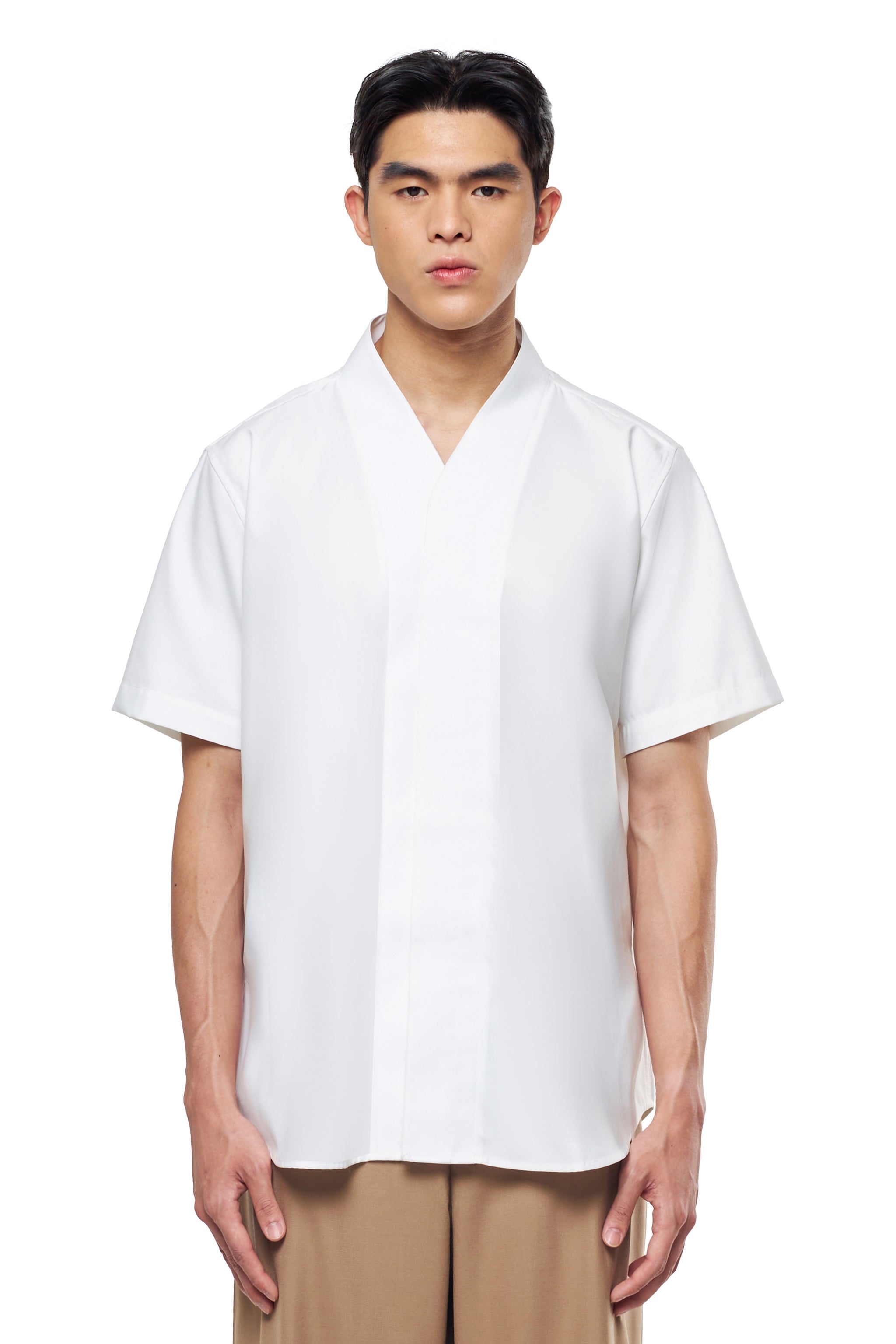 WHITE COLLARLESS SHORT SLEEVES SHIRT PART 5