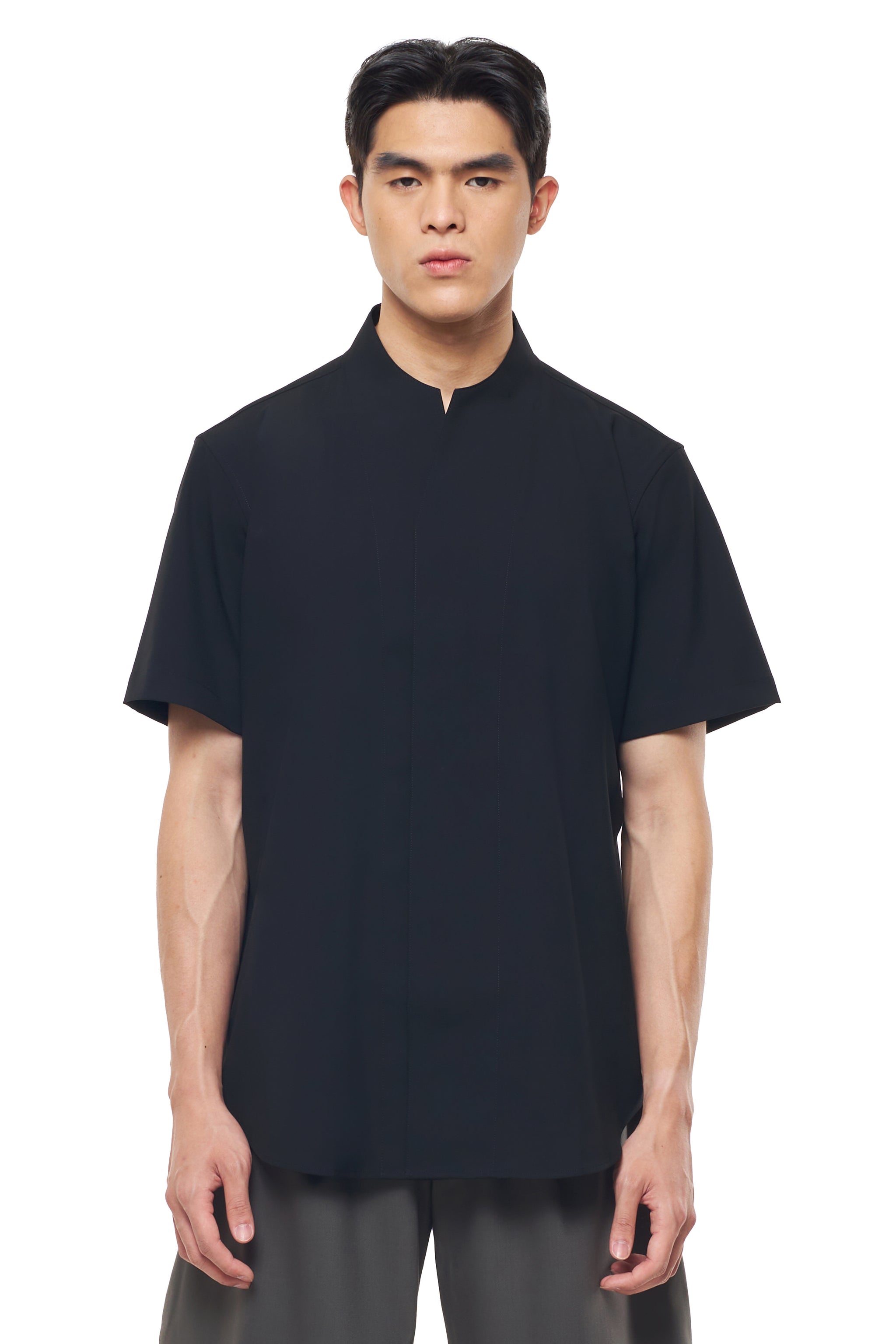 BLACK COLLARLESS PART 1 SHORT SLEEVES SHIRT