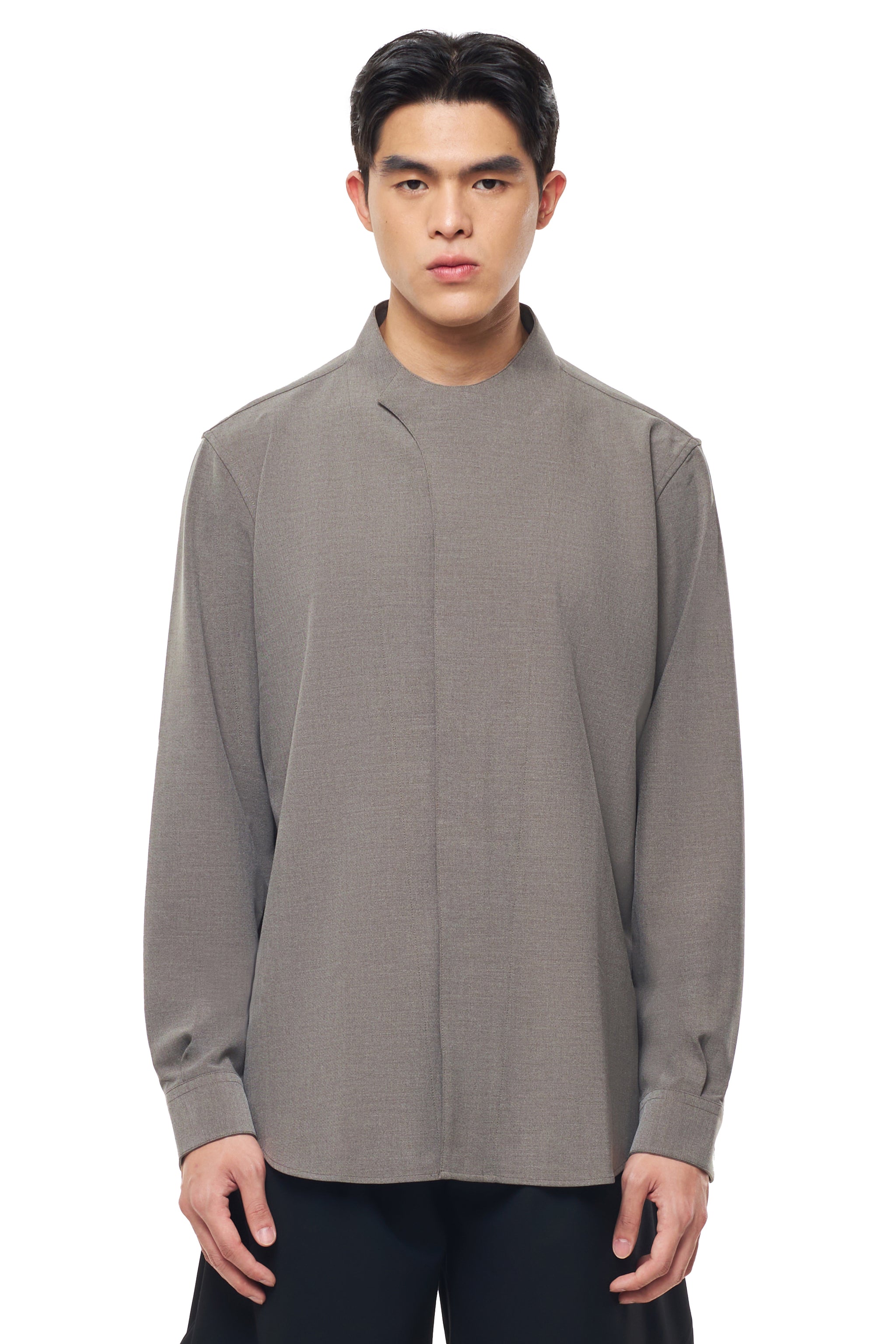 ETOUPE COLLARLESS OVERLAP LONG SLEEVES SHIRT