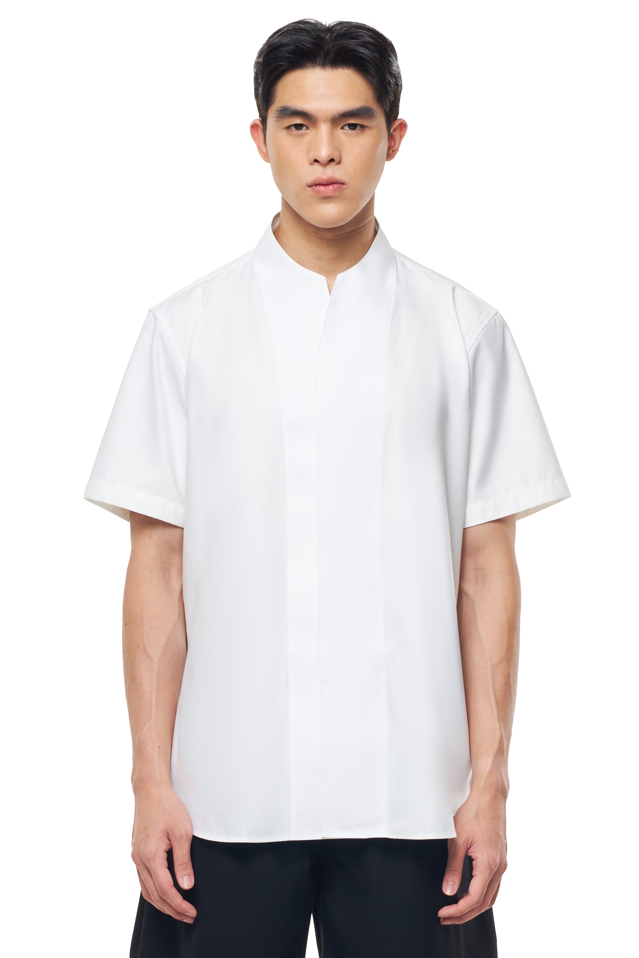 WHITE COLLARLESS SHORT SLEEVES SHIRT PART 1