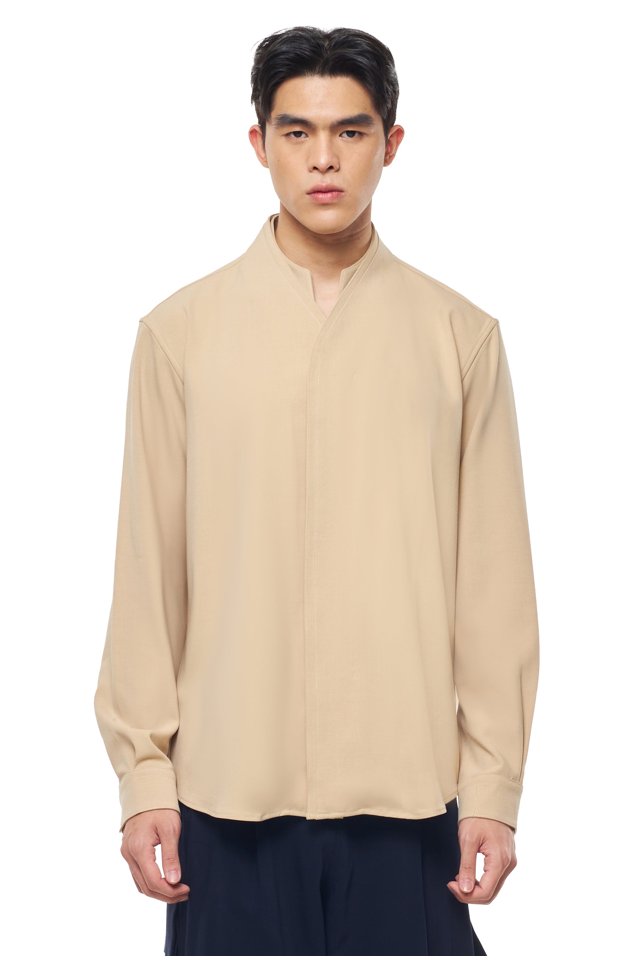 BEIGE SHIRT WITH DETACHABLE COLLAR PART 7 LONG SLEEVES SHIRT