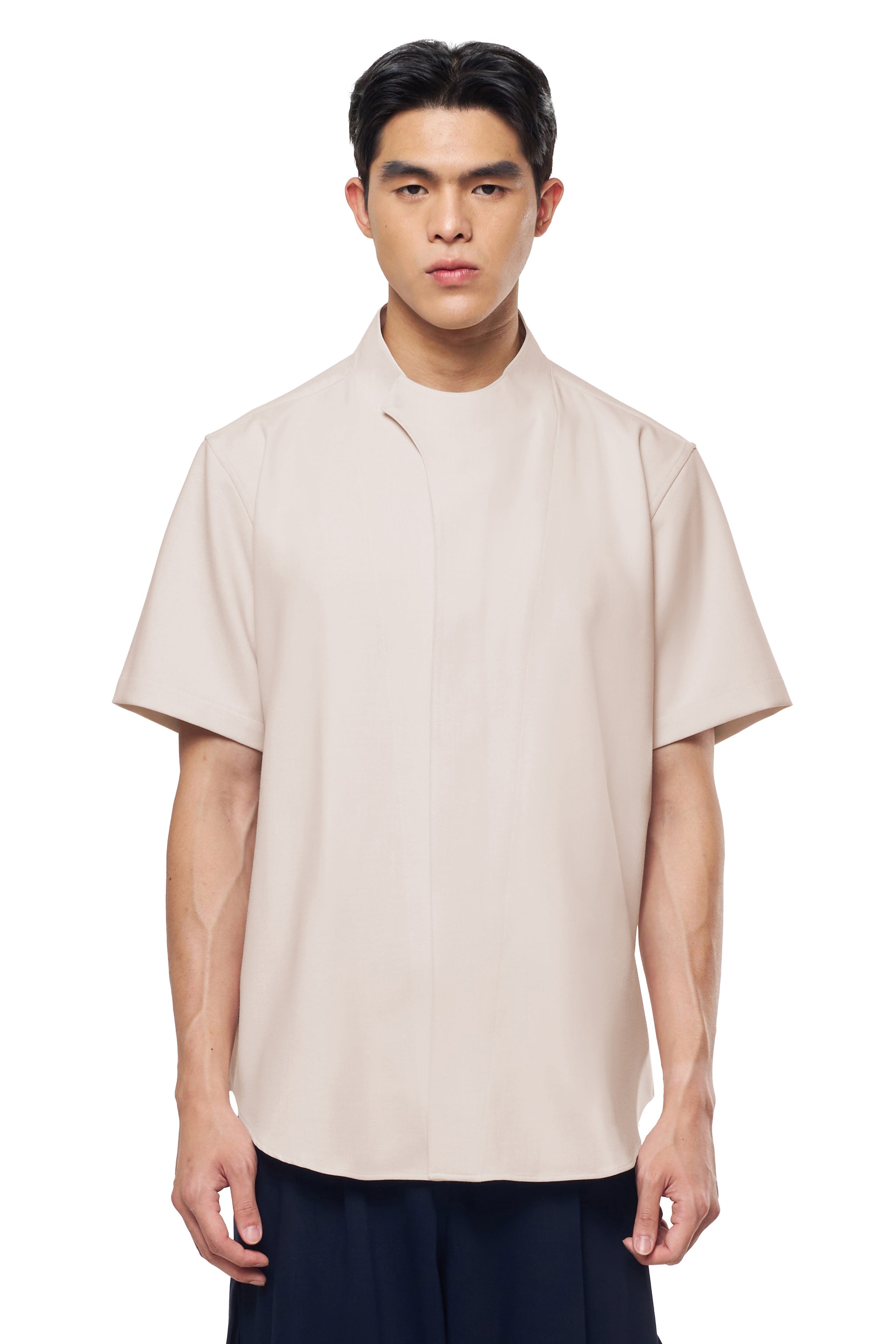 BLUSH COLLARLESS OVERLAP SHORT SLEEVES SHIRT