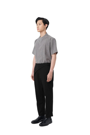 BLACK OVERLAP PANTS WITH BELT