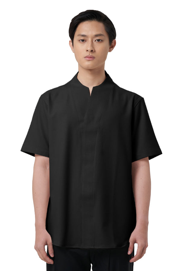 BLACK COLLARLESS PART 1 SHORT SLEEVES SHIRT