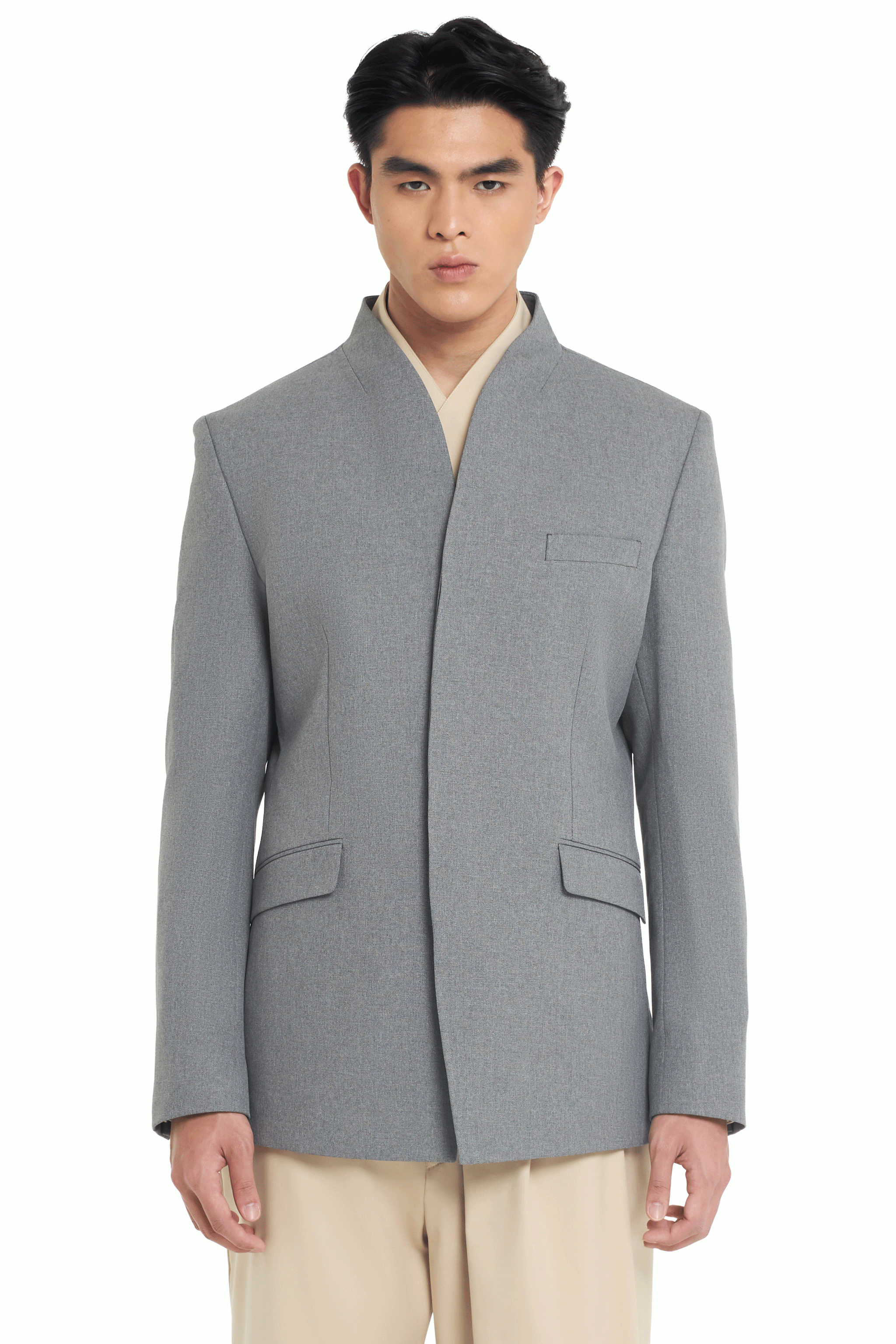 GREY COLLARLESS BLAZER
