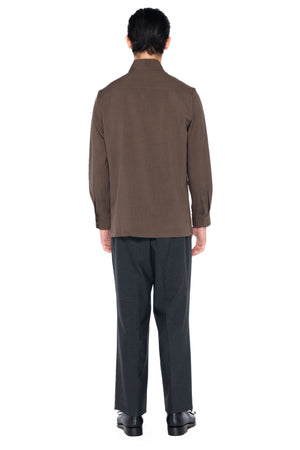 DARK BROWN COLLARLESS PART 5 WITH DOUBLE PLACKET BUTTON LONG SLEEVES SHIRT