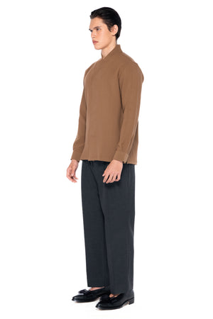 BROWN COLLARLESS PART 5 WITH DOUBLE PLACKET BUTTON LONG SLEEVES SHIRT
