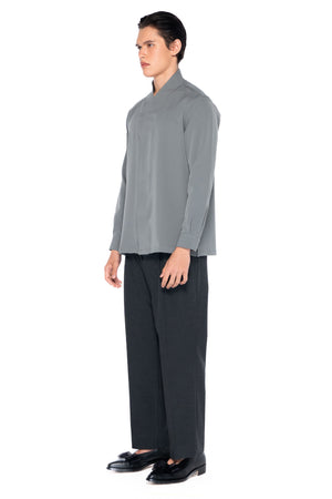 GREY COLLARLESS PART 5 WITH DOUBLE PLACKET BUTTON LONG SLEEVES SHIRT