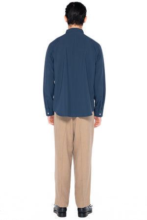 TOSCA COLLARLESS LONG SLEEVES SHIRT WITH LAYERED V-NECK