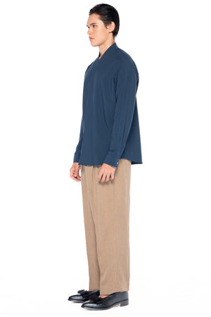 TOSCA COLLARLESS LONG SLEEVES SHIRT WITH LAYERED V-NECK