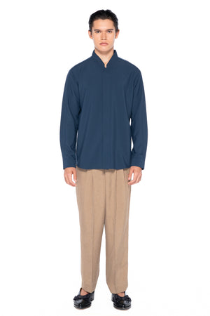 TOSCA COLLARLESS LONG SLEEVES SHIRT WITH LAYERED V-NECK