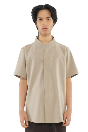 BEIGE COLLARLESS SHORT SLEEVES SHIRT PART 1