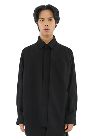 BLACK COLLAR SHIRT WITH DETACHABLE LAYERED FRONT DETAIL