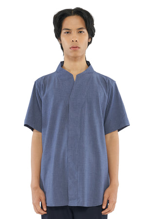 DUSTY BLUE COLLARLESS SHORT SLEEVES SHIRT PART 1