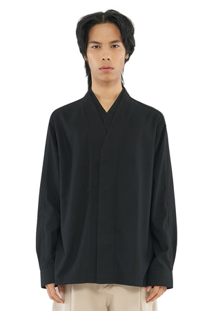 BLACK LOOSE DOUBLE COLLAR LONG SLEEVES SHIRT PART 5