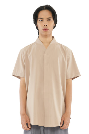 DARK BEIGE COLLARLESS SHORT SLEEVES SHIRT PART 5 klo