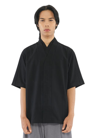 BLACK LOOSE DOUBLE COLLARESS SHIRT PART 5 SHORT SLEEVES