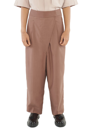 CAMEL DROPPED CROTCH TROUSERS
